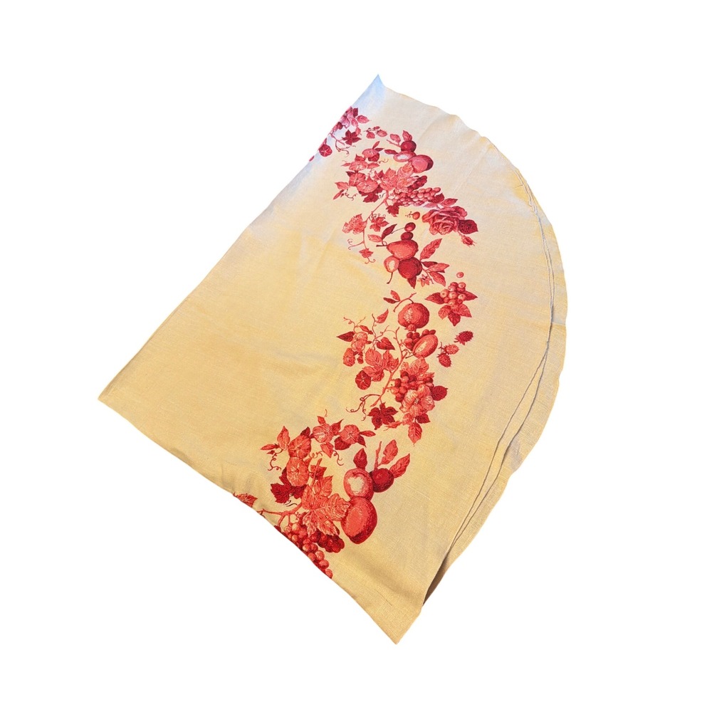 Luther Travis Tablecloth Red Cream Botanical Fruit Floral Round French Country
